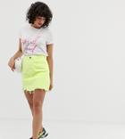 River Island Denim Mini Skirt In Neon Yellow - Yellow