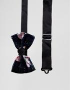 Asos Design Velvet Floral Bow Tie - Navy