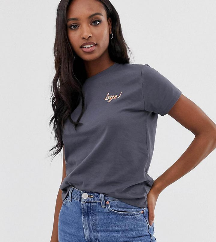 Asos Design Tall T-shirt With Embroidered Bye Motif-white