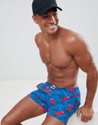 Boohooman Swim Shorts With Parrot Print In Blue - Blue