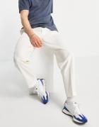 Asos Design Tapered Smart Pants In White Crinkle Cotton Linen
