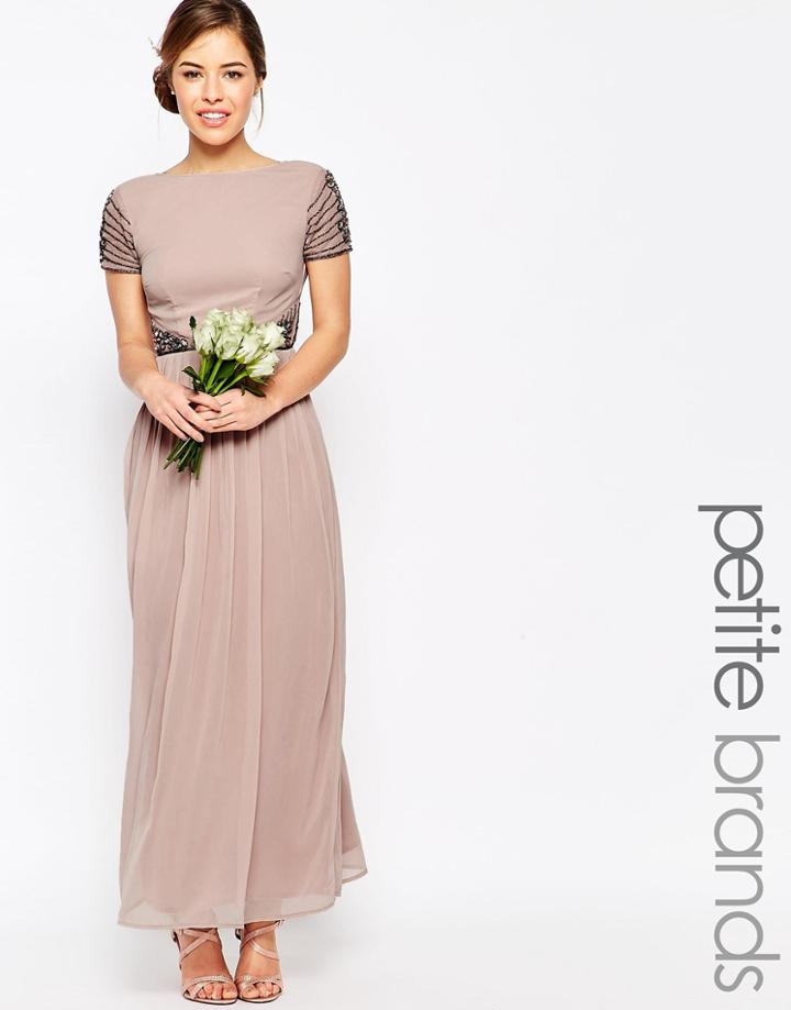 Maya Petite Cap Sleeve Maxi Dress With Embellished Waist Detail - Mauve