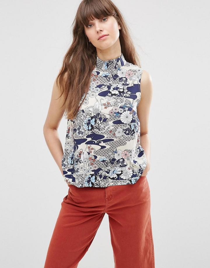 Vero Moda Lei Sleeveless Printed Top In Black Iris - Black Iris