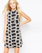 Influence Printed Sleeveless Shirt Dress - Black