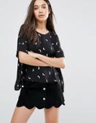 D.ra Georgina Moon Print Top - Black