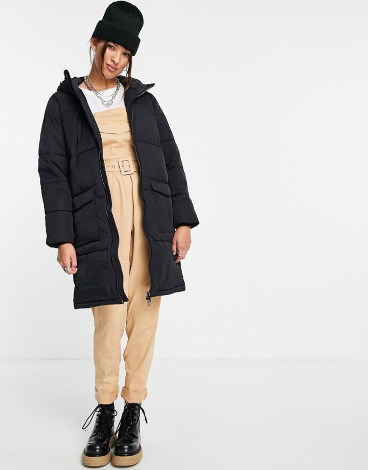 Object Recycled Longline Padded Jacket In Black
