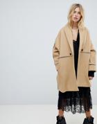 Religion Car Coat With Contrast Piping Detail - Beige