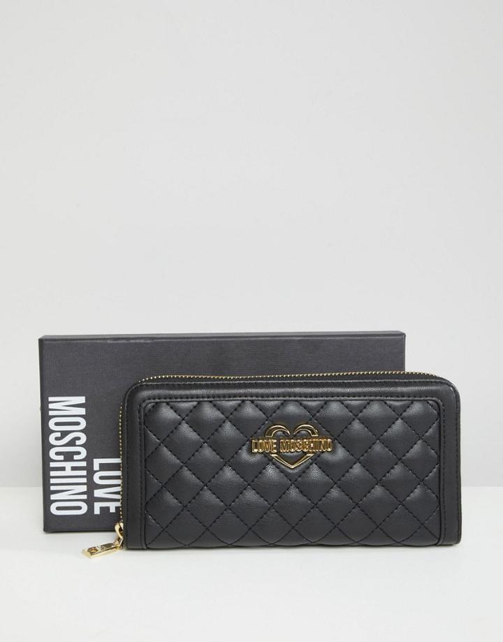 Love Moschino Quilted Zip Around Purse - Black