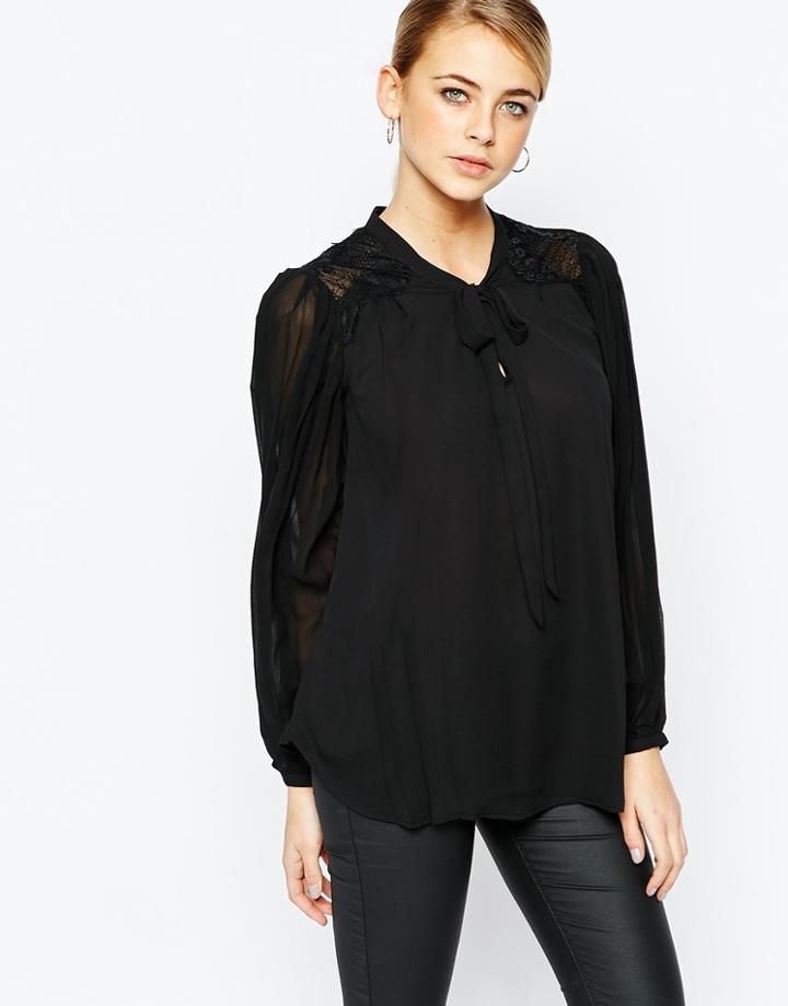 Oasis Pleat Pussy Bow Blouse - Black
