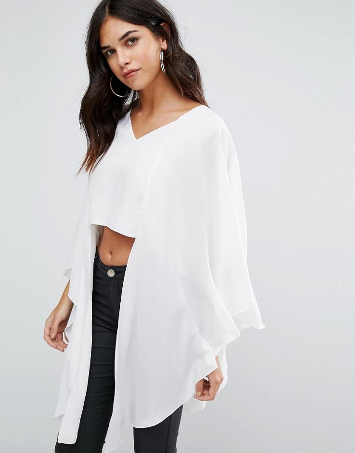 Love V Neck Top With Longline Sleeves - Cream