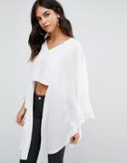 Love V Neck Top With Longline Sleeves - Cream