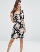 Trollied Dolly Time For Tea Floral Print Dress - Black