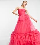 Lace & Beads Exclusive Bandeau Tiered Tulle Maxi Dress In Pink