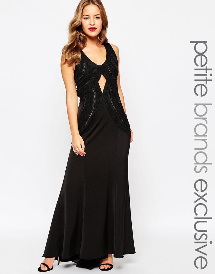 Jarlo Petite Premium Lattice Lace Embroidered Maxi Dress - Black