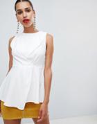 Prettylittlething High Neck Peplum Top - White