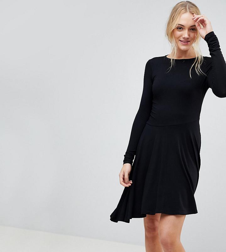 Asos Tall Mini Skater Dress With Asymmetric Hem - Black