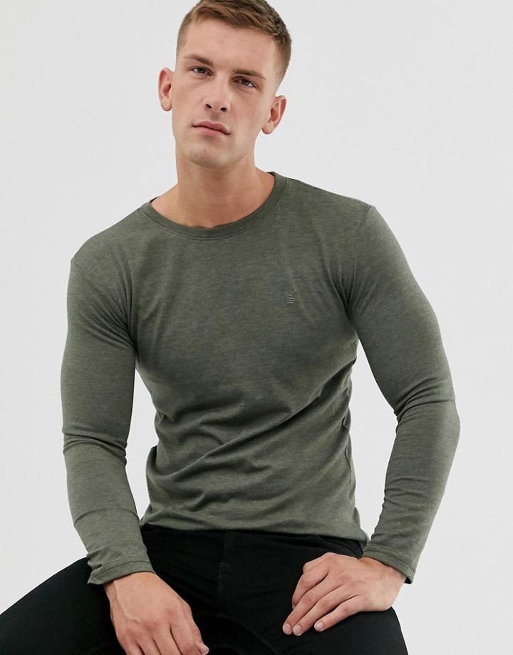 Soul Star Long Sleeve Top In Khaki Melange-green