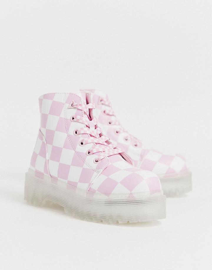 Y-r-u - Vegan Leather Boots In Check-pink