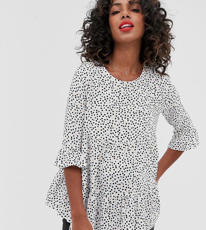 New Look Maternity Smock Peplum Blouse In Black Pattern-cream