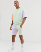 Asos Design Two-piece Short Sleeve Oversized Sweatshirt With Pastel Color Blocking - Green