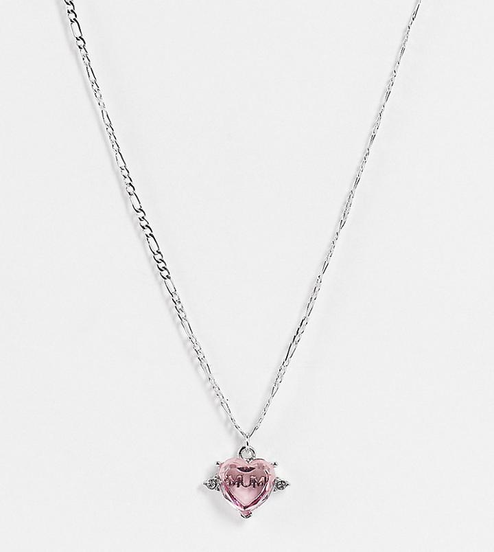Reclaimed Vintage Inspired 'mum' Heart Necklace In Silver