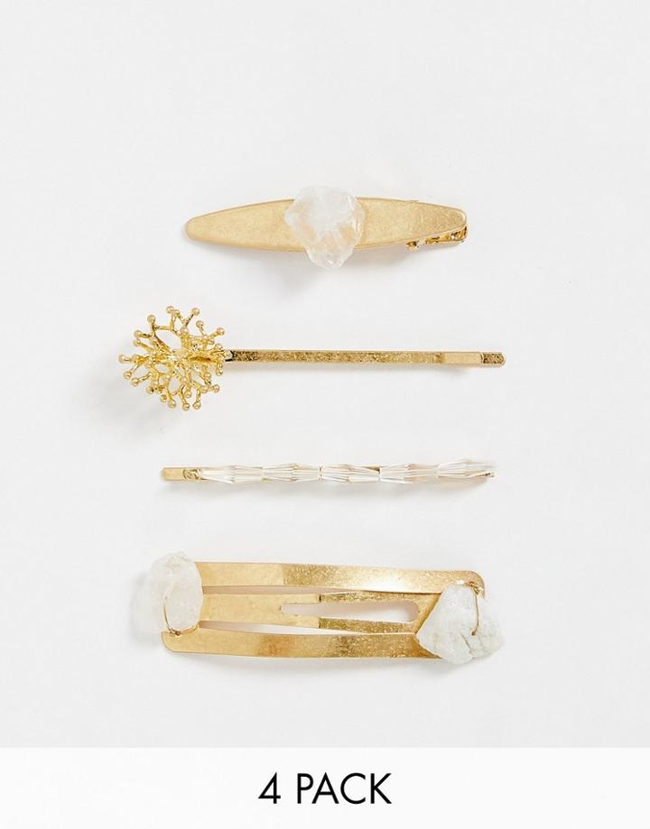 South Beach Multipack Hair Clips With Crystals In Gold