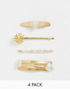 South Beach Multipack Hair Clips With Crystals In Gold