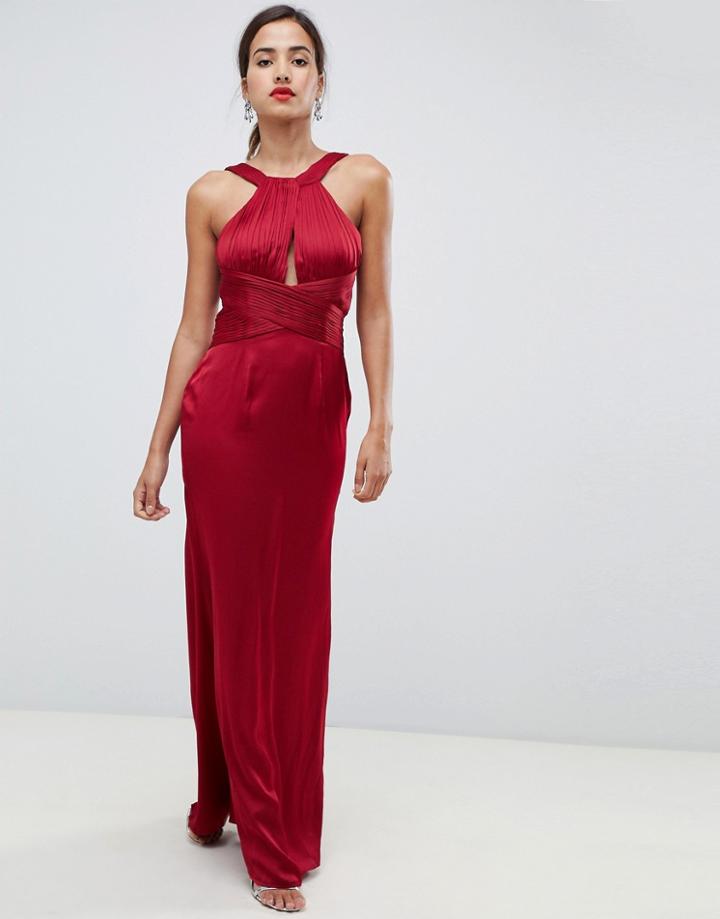 Little Mistress Satin Maxi Dress With Keyhole And Gathered Detail
