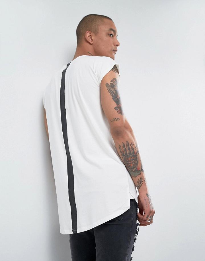 Sixth June Longline T-shirt In White With Back Stripe - White