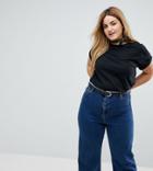 Asos Curve T-shirt In Boyfriend Fit With Rolled Sleeve And Curved Hem - Black
