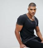 Asos Tall Longline T-shirt With Scoop Neck In Acid Wash - Black