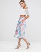 Oasis Digital Floral Midi Skirt - White