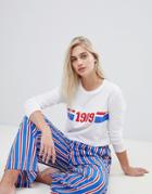 Asos Design 1989 Long Sleeve Tee And Striped Wide Leg Pyjama Set - Multi