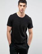 Selected Homme Crew Neck T-shirt With Curved Hem In Stripe - Black