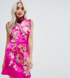 Asos Petite Oriental Satin Mini Dress - Pink
