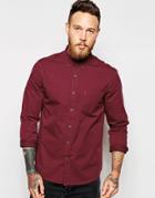 Asos Twill Shirt In Burgundy With Long Sleeves - Burgundy