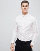 Asos Design Smart Stretch Slim Stripe Shirt With Contrast Collar And Double Cuffs - Pink