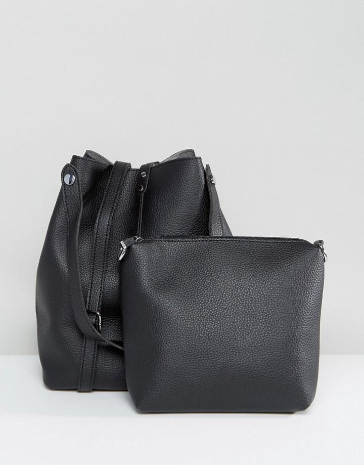 Lamoda Black Shoulder Bag With Detachable Cross Body - Black