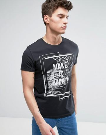 Solid T-shirt With Make It Happen Print - Black