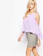 Ax Paris Cold Shoulder Top With Floaty Sleeves - Lilac