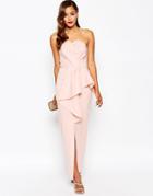 Asos Red Carpet Scuba Bandeau Heavy Fold Peplum Maxi Dress - Pink