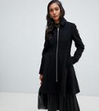 Asos Design Tall Swing Coat With Zip Front - Black