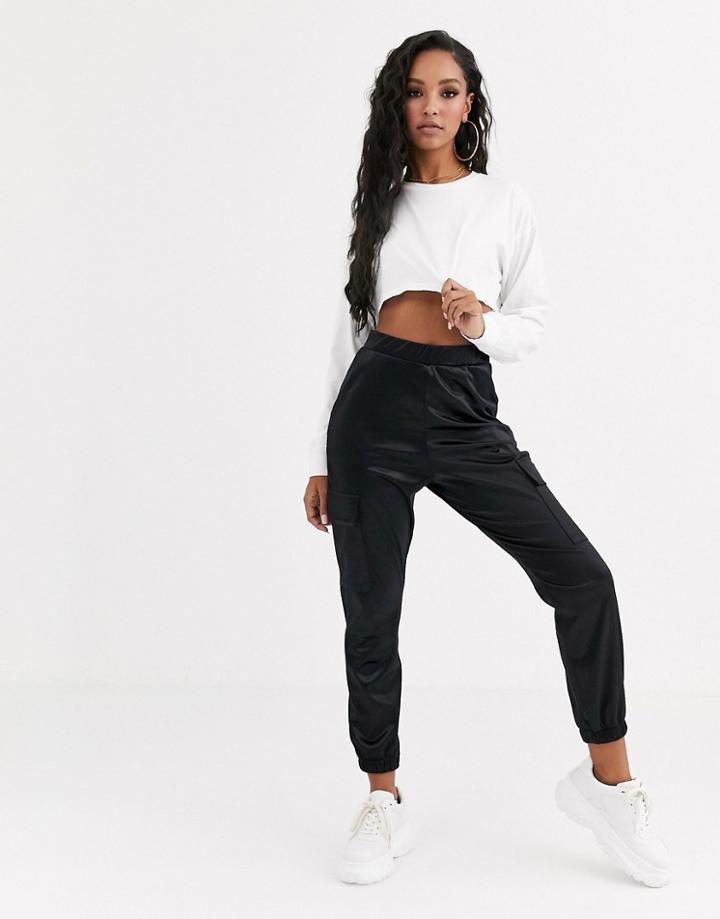 Asos Design Satin Jogger With Pockets-black