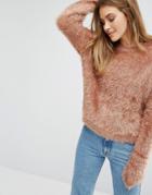 Pull & Bear Fine Eyelash Knit Sweater - Pink