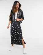 Y.a.s Midi Skirt With Side Split In Black And White Polka Dot-multi