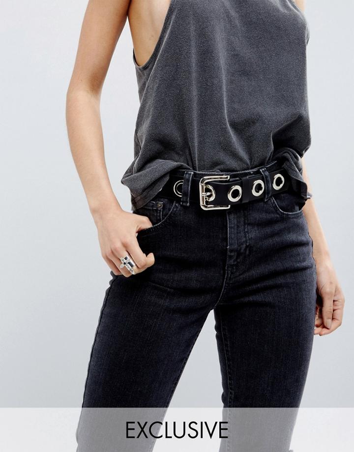 Reclaimed Vintage Inspired Large Eyelet Belt - Black