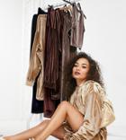 Fashionkilla Exclusive Velour Oversized Hoodie Dress With Drawstring Detail In Camel-brown