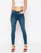 Asos Ridley High Waist Skinny Jeans In Baystone Wash - Baystone Midwash Blu