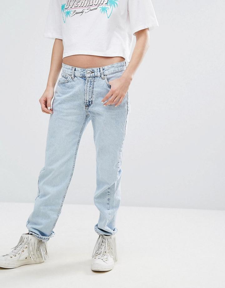 Pull & Bear Bleached Straight Leg Jeans - Blue