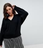 Asos Curve Sweater In Knit With V Neck And Batwing Sleeves - Black